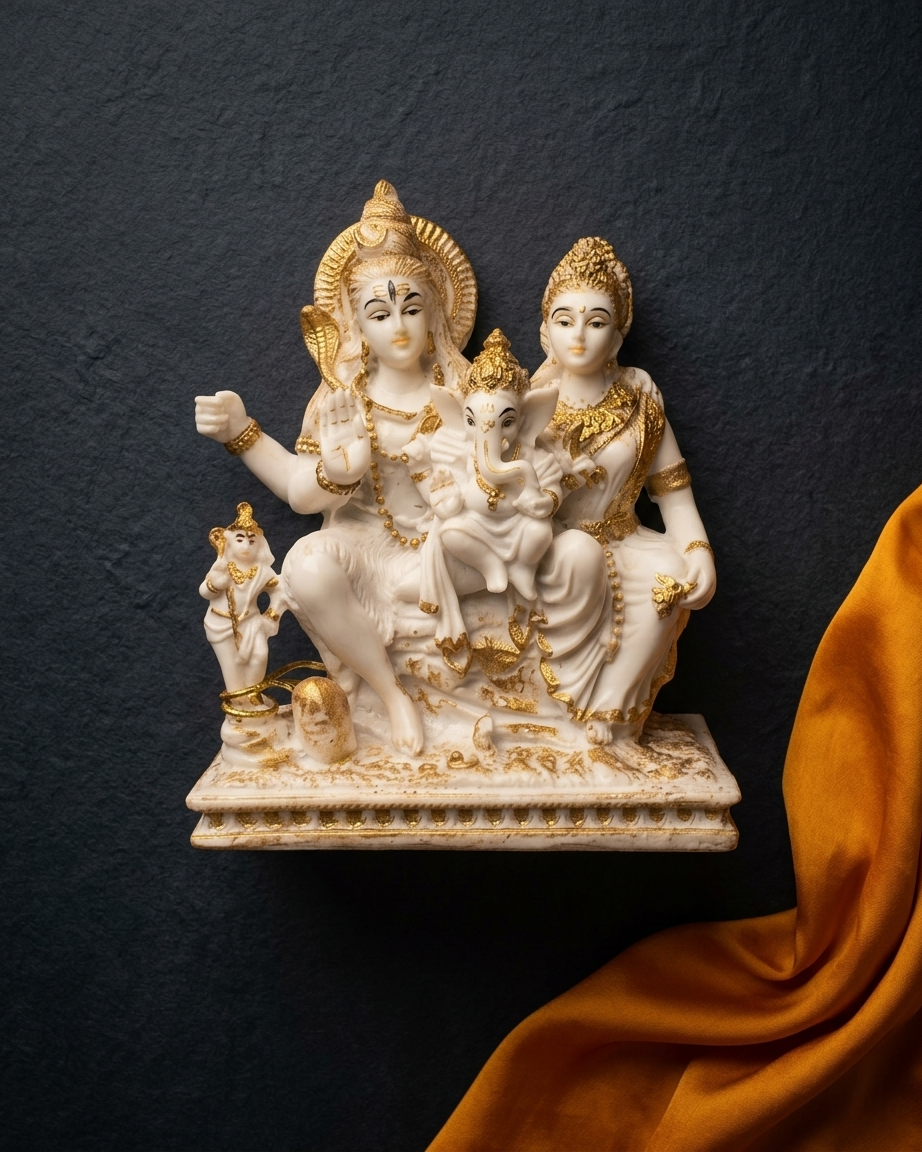 Shiv Parivar Idol Marble Dust with Gold for Home Decor & Pooja