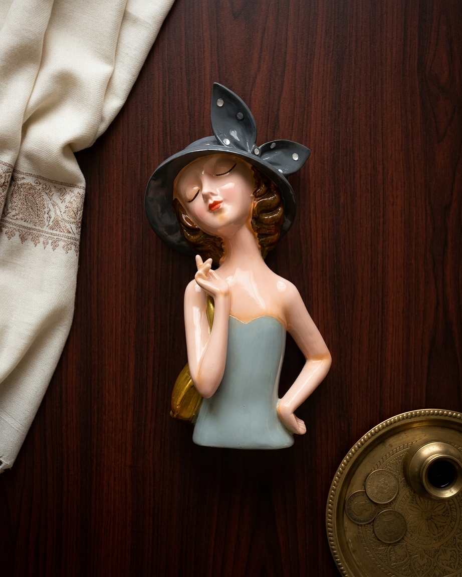 Handcrafted Elegant Lady Bust Showpiece with Crystal Hat Accent – Premium Modern Home Decor