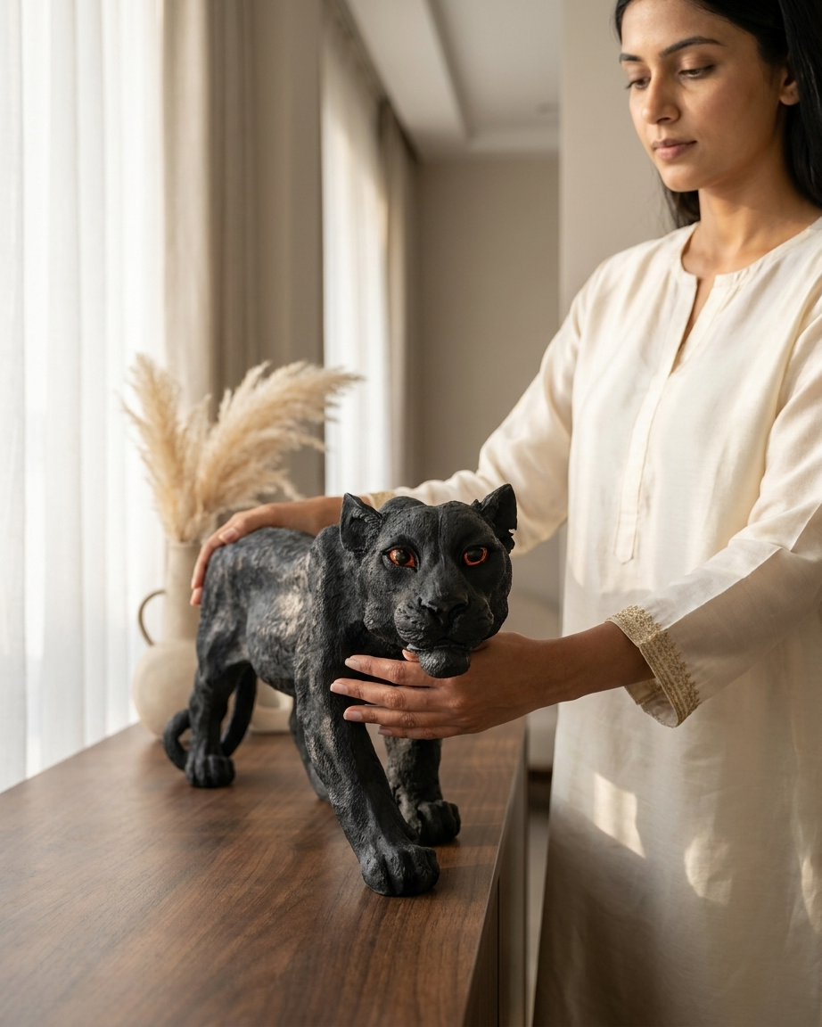Handcrafted Shadow Panther Showpiece – Premium Wildlife Sculpture for Luxury Home Decor