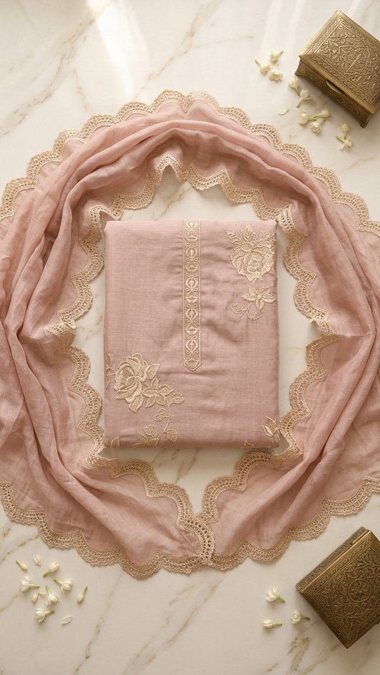 Peach Embroidered Suit Set with Dupatta – Premium Ethnic Wear India