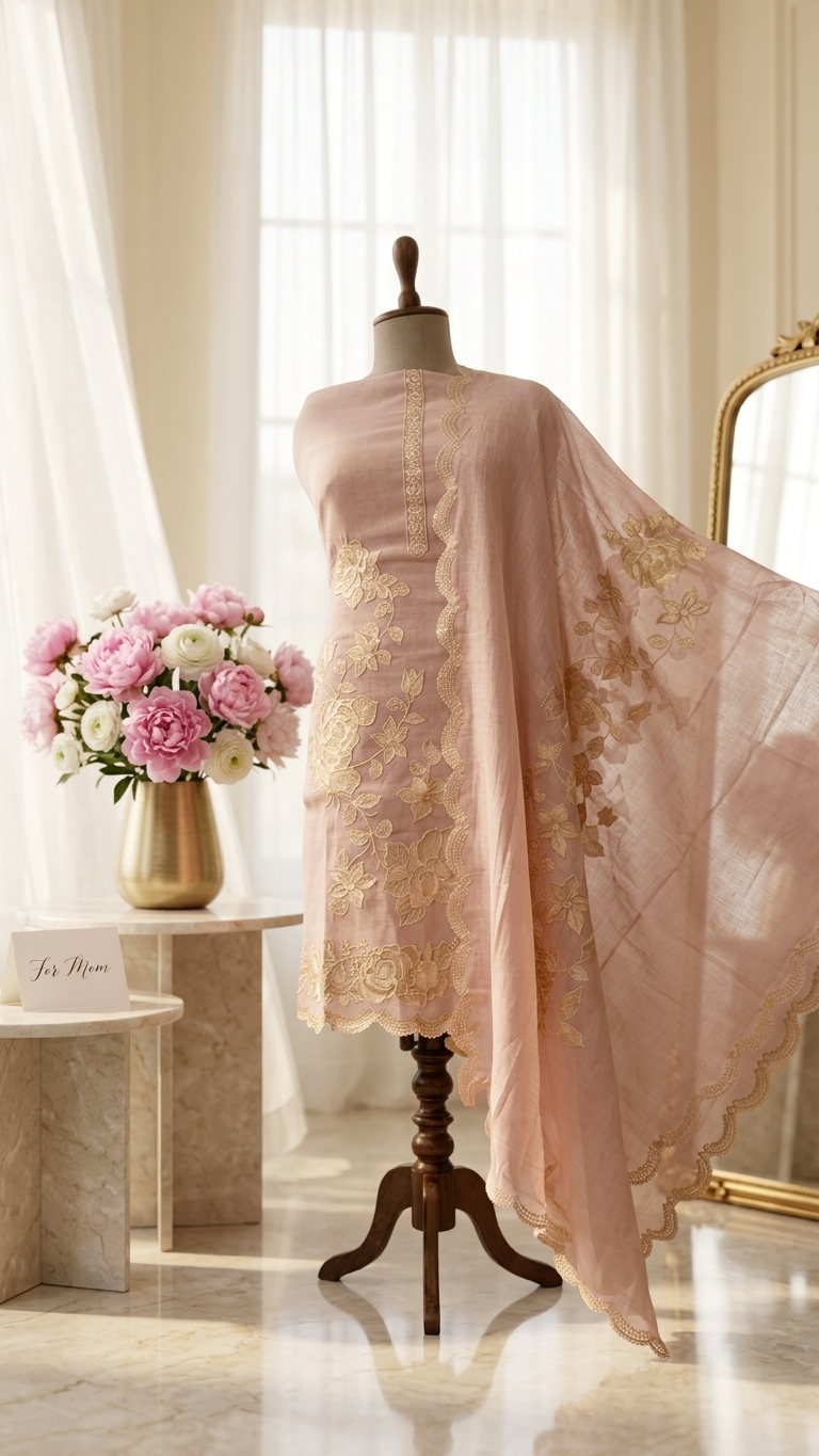 Peach Embroidered Suit Set with Dupatta – Premium Ethnic Wear India