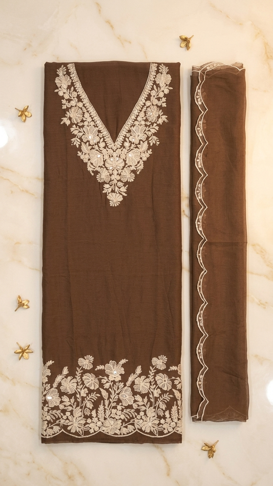 Brown Embroidered Designer Suit Set with Dupatta – Premium Ethnic Wear