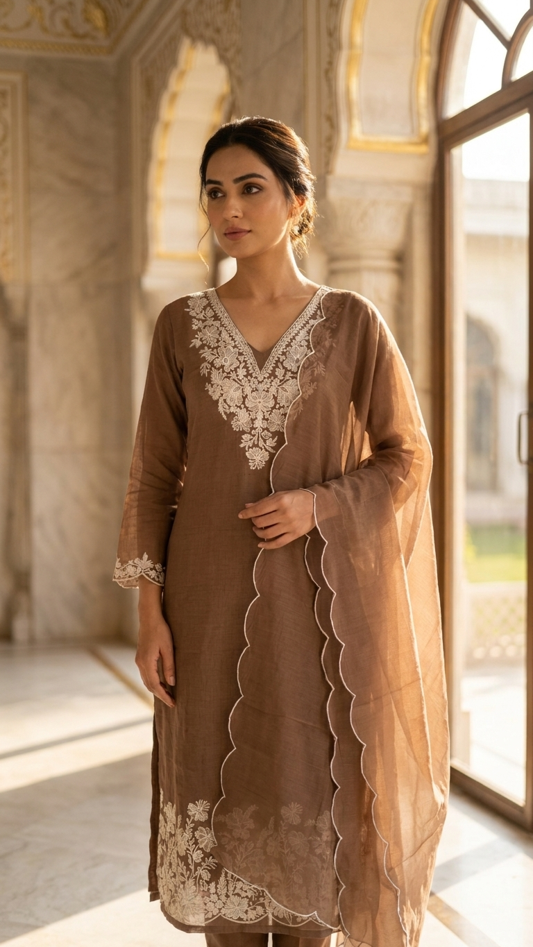 Brown Embroidered Designer Suit Set with Dupatta – Premium Ethnic Wear