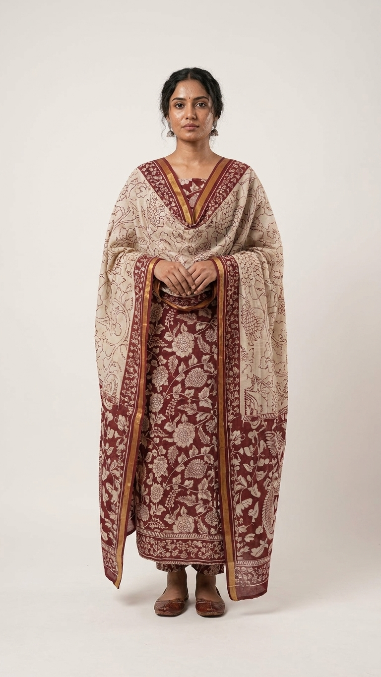 Maroon Gold Embroidered Suit Set with Dupatta – Wedding Ethnic Wear
