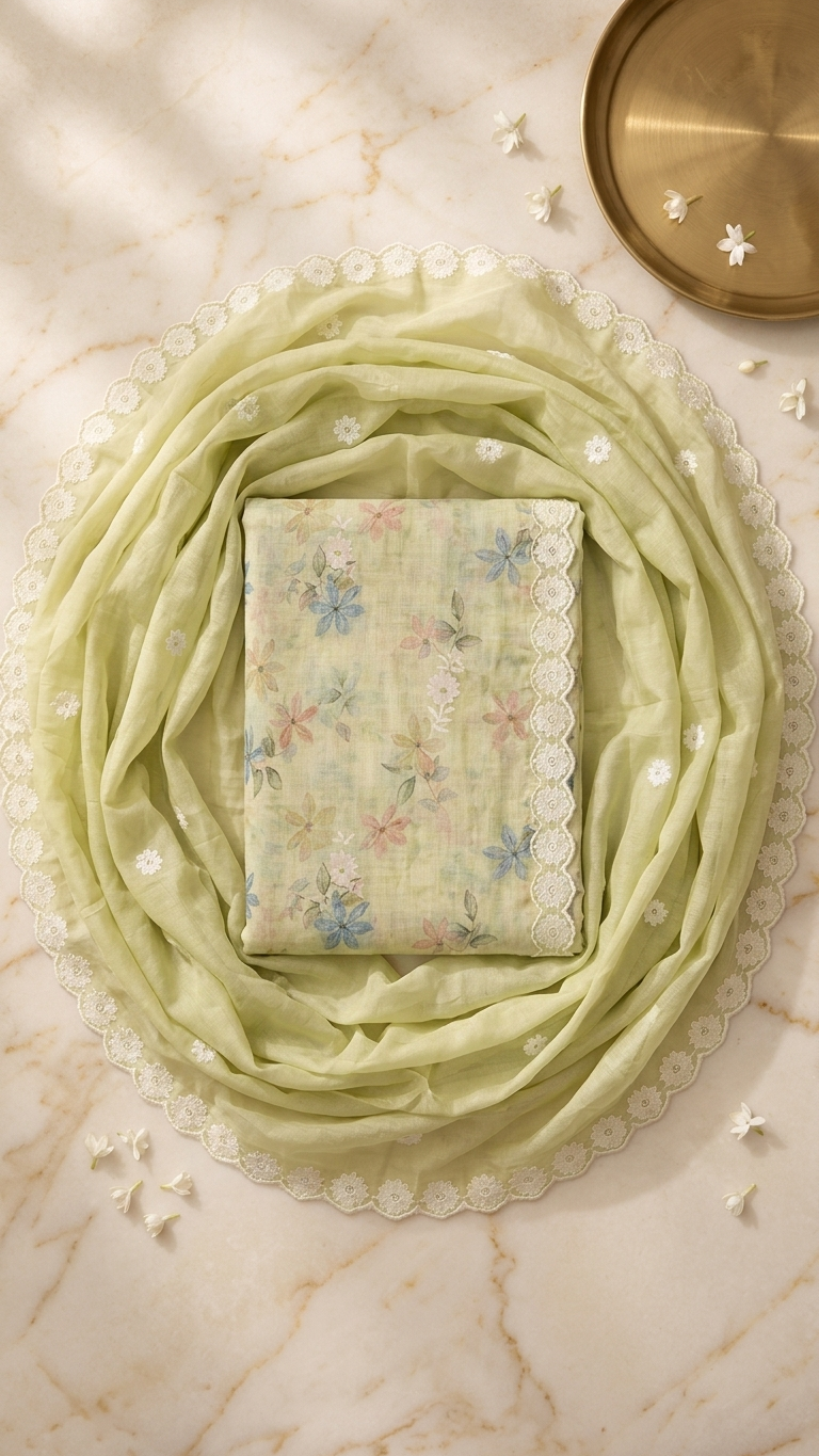Pastel Green Floral Suit Set with Dupatta – Ethnic Wear India