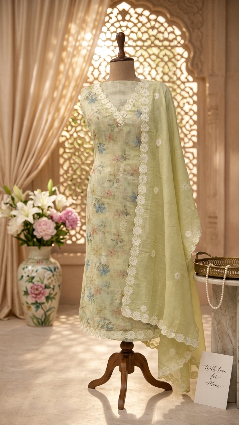 Pastel Green Floral Suit Set with Dupatta – Ethnic Wear India