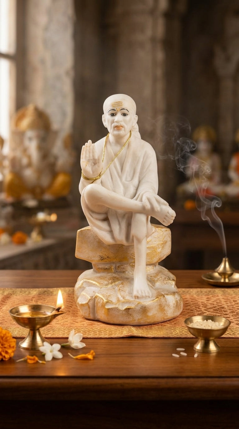 Marble Sai Baba idol for Home Temple & Spiritual Decor