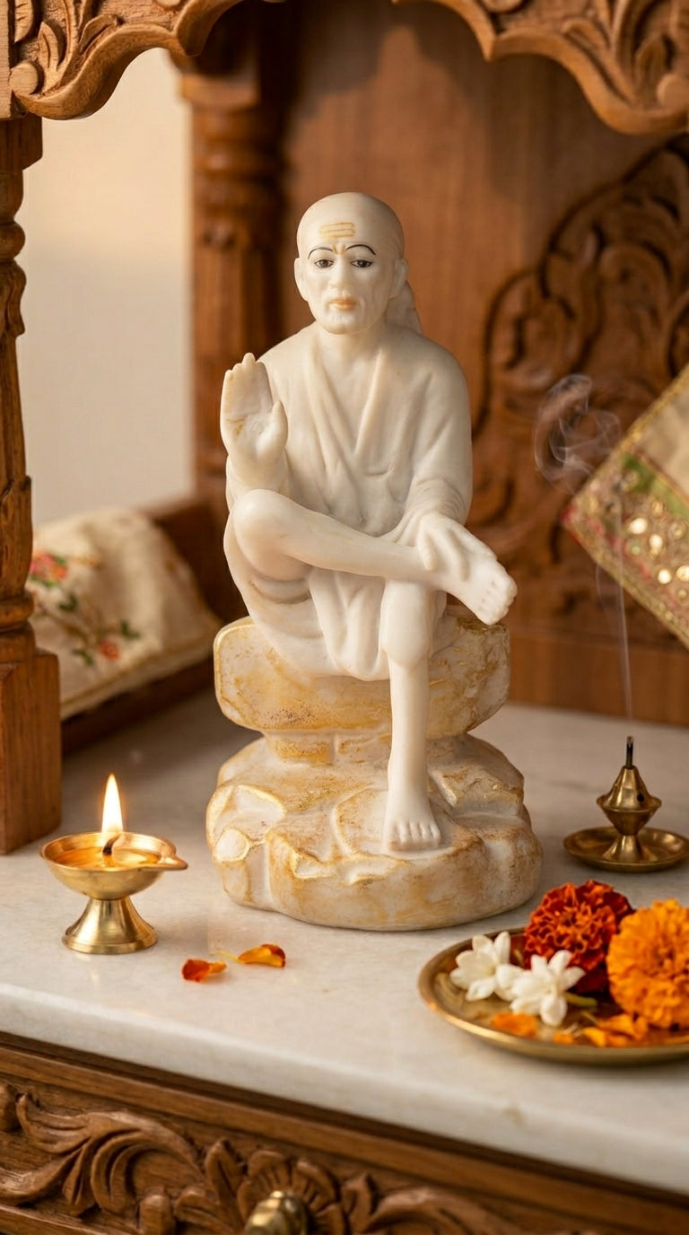 Marble Sai Baba idol for Home Temple & Spiritual Decor