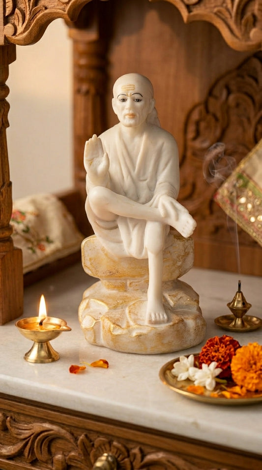 Marble Sai Baba idol for Home Temple & Spiritual Decor
