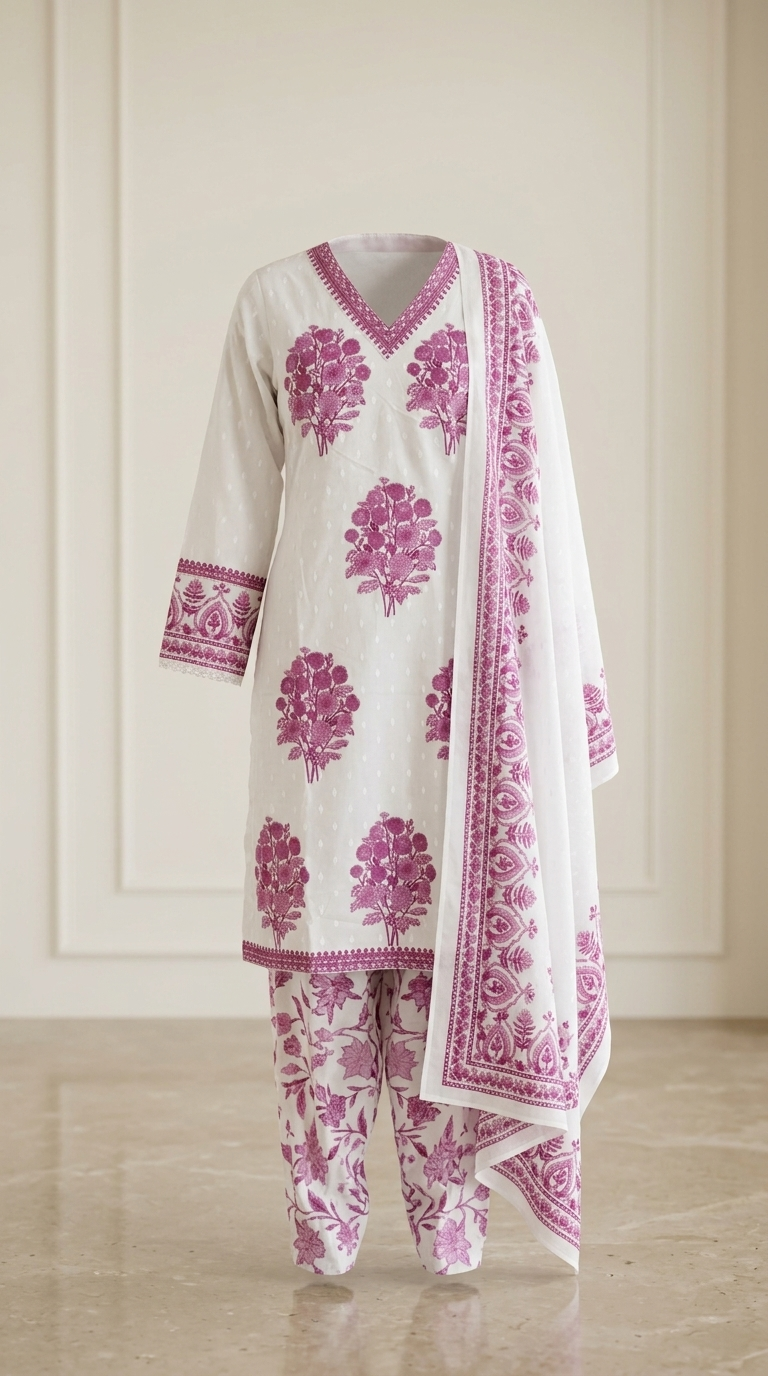 Cotton Blend Printed 3 Piece Suit Set for Women