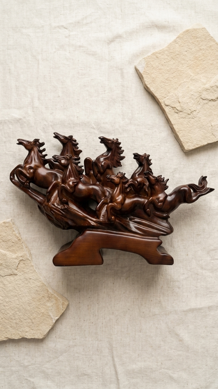 Handcrafted Eight Running Horses Showpiece on Wave Base – Premium Resin Vastu Decor