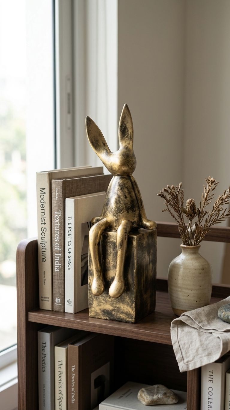 Handcrafted Gold Abstract Rabbit Sculpture Showpiece – Modern Sitting Bunny Decor | Made in India