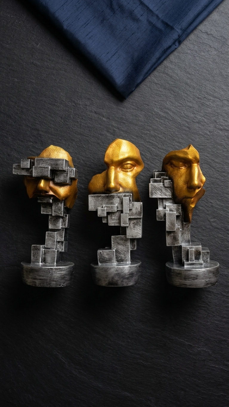 Handcrafted Abstract Face Sculpture Set of 3 – Modern Geometric Resin Art Showpiece for Home & Office Decor