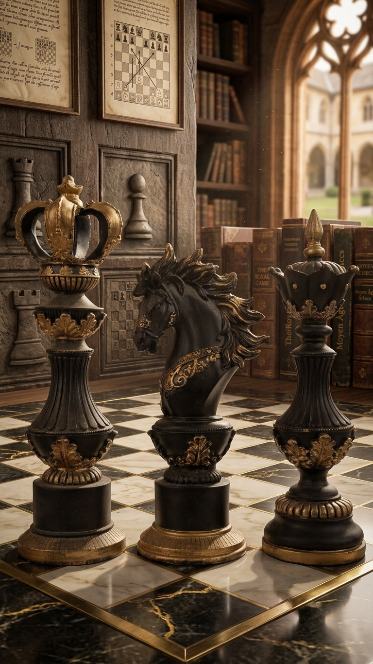 Handcrafted Royal Chess Majesty Showpiece Set – King, Queen & Knight Decorative Sculptures