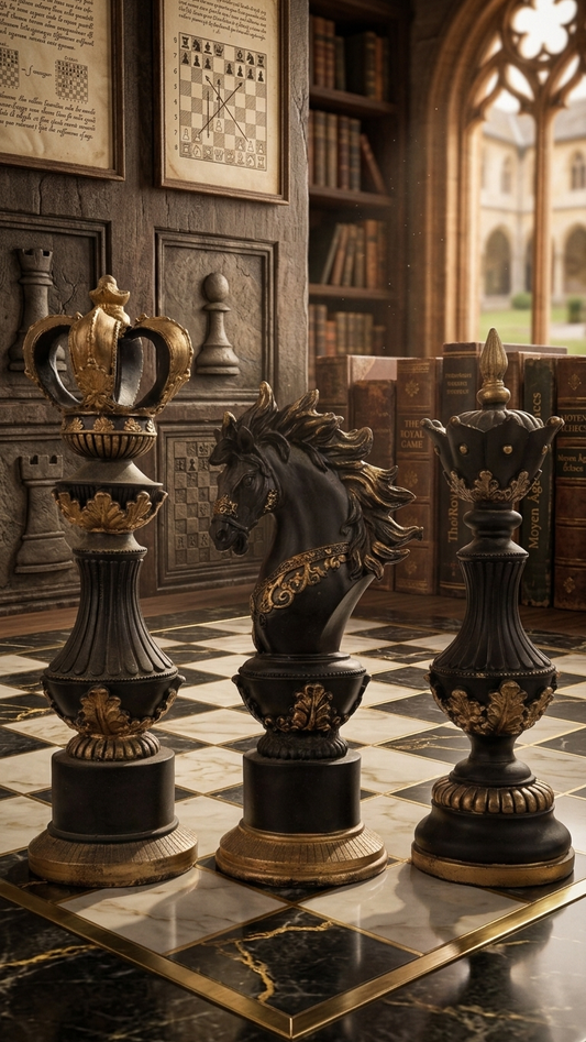 Handcrafted Royal Chess Majesty Showpiece Set – King, Queen & Knight Decorative Sculptures