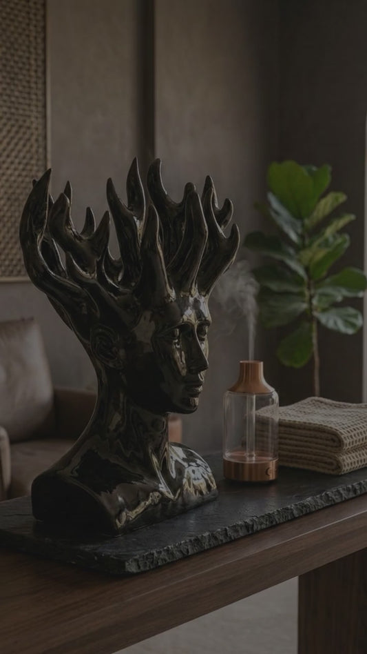 Modern Fire Lady Face Sculpture -Handcrafted Modern Home Decor