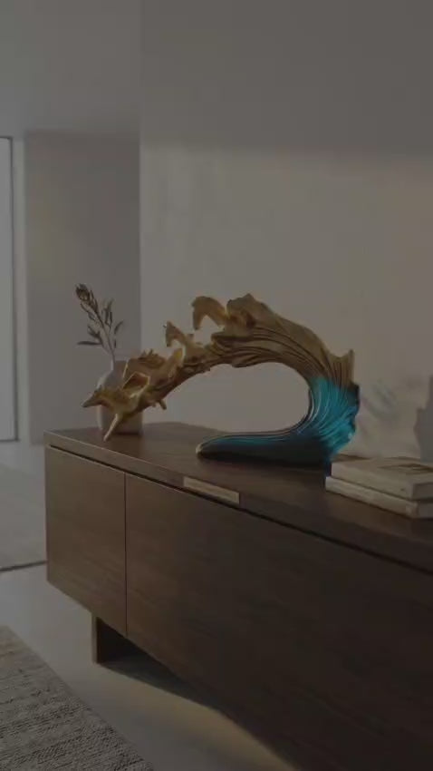 Handcrafted Golden Horse Wave Sculpture –Modern Resin Decor Showpiece